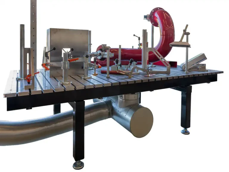 Welding table with dust extraction via building connection