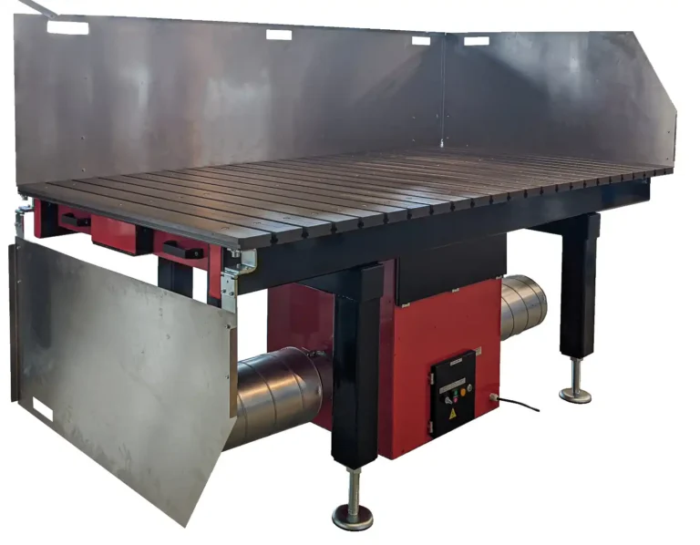 Welding table with dust extraction via filter box